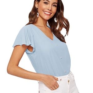 Tunic Blouse Light Blue Pearl beaded front Size: S